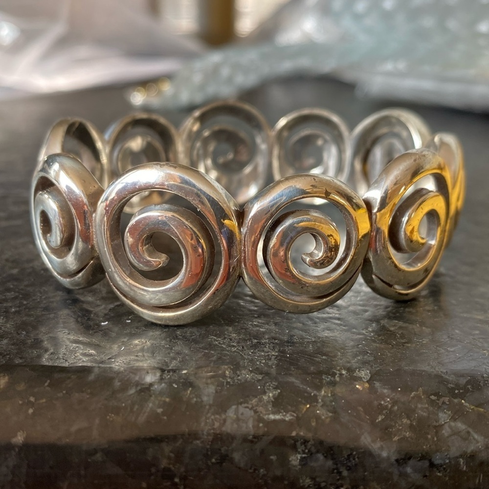 Brighton vintage Contempo Silver Swirl hinged Bangle Bracelet